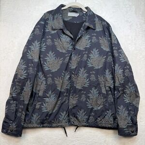 Vince Coach Jacket Tropical Pineapple Print Windbreaker Snap Button Black XL